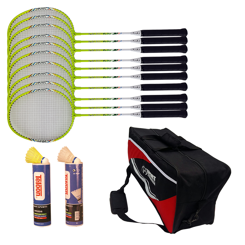 Badmintonracket YOKI Alu solid, 10 rack+12 bollar+väska